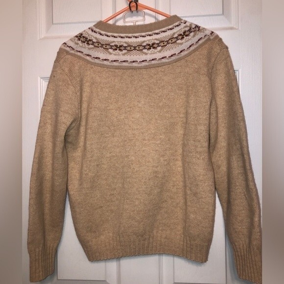 Vintage Sz M Fair Isle Tan Crew Neck Wool Blend Sweater Colony Isle Nordic - Picture 4 of 8